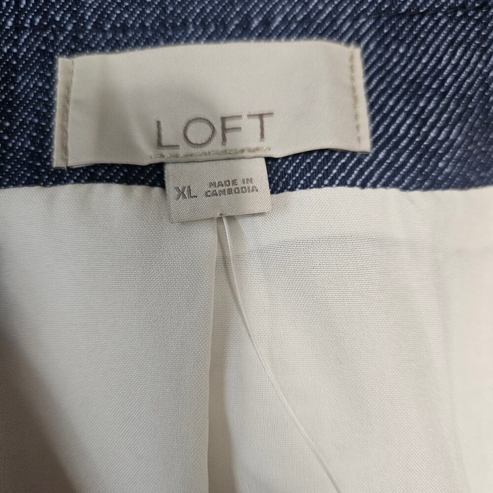 NWT LOFT Cream Tweed Lady Jacket with Navy Denim Trim Gold Buttons XL - Picture 4 of 7